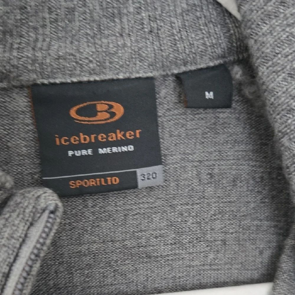 Men's Gray Half-Zip Icebreaker merino wool sweater gray warm outdoor Medium - Picture 4 of 6